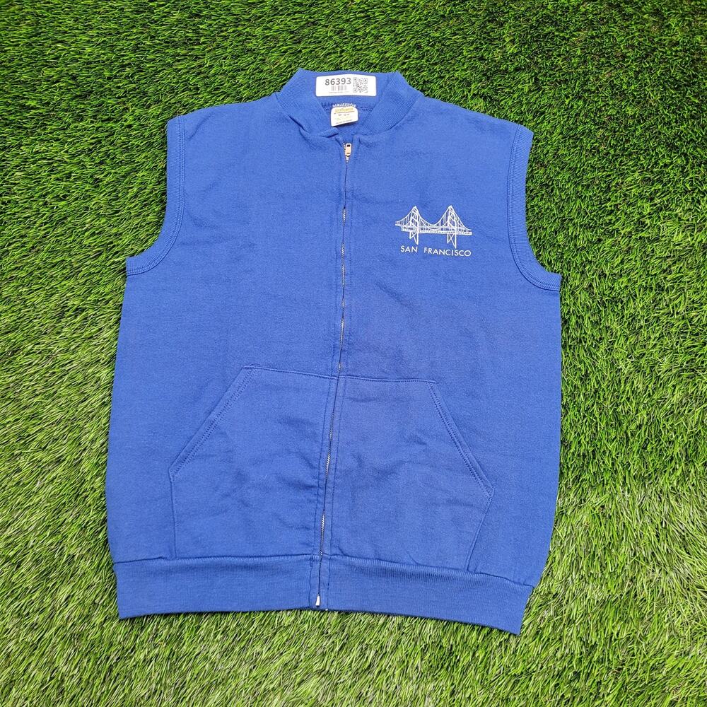 Vintage 80s San-Francisco Fleece Vest Medium 20x23 Cropped Blue